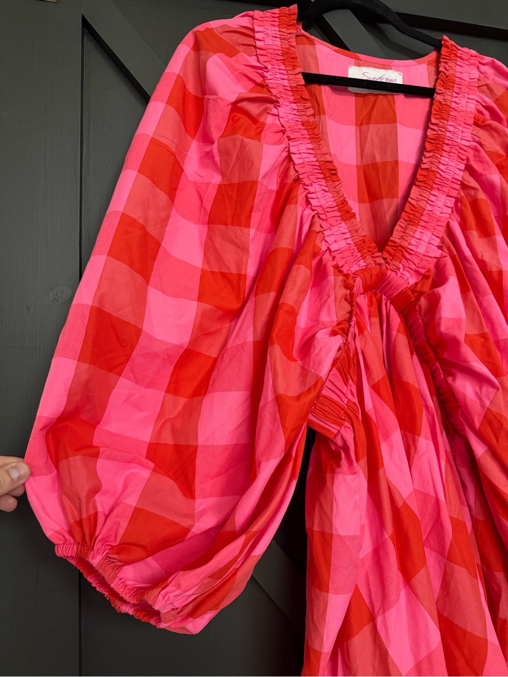 Sundress Paris Marine Dress in Big Gingham Red And Pink, Size L/XL - Picture 7 of 14